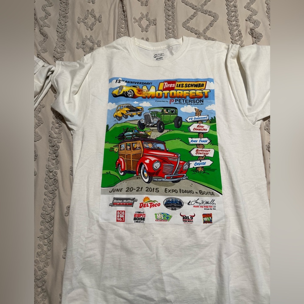 4/$16 Les Shwab Motorfest Men’s White T-Shirt 2015